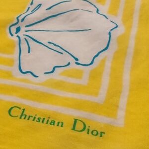 Vintage Christian Dior Marine Yellow, White And Aqua Blue Cotton Scarf 30"X30"